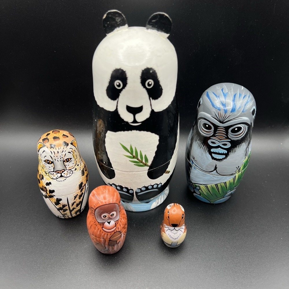 Wooden Animal Nesting Dolls Set Montessori Toy Nursery Decor Kids Gift - Picture 2 of 10